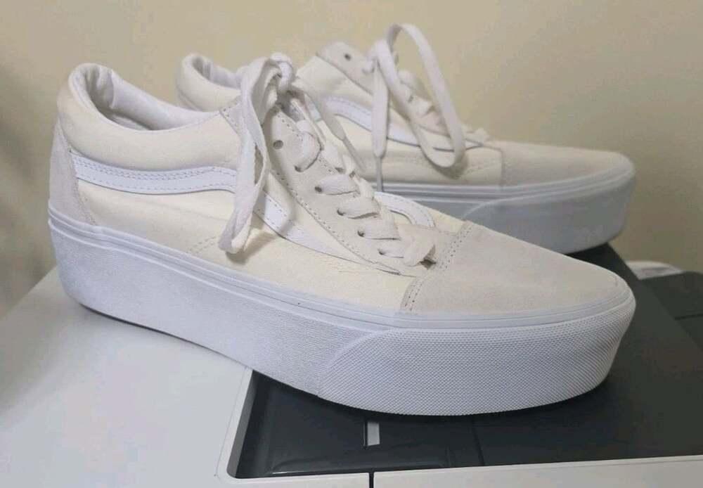 Vans Old Skool Stackform Shoes Sneakers Suede/Canvas Marshmallow Wmns 11 Mns 9.5